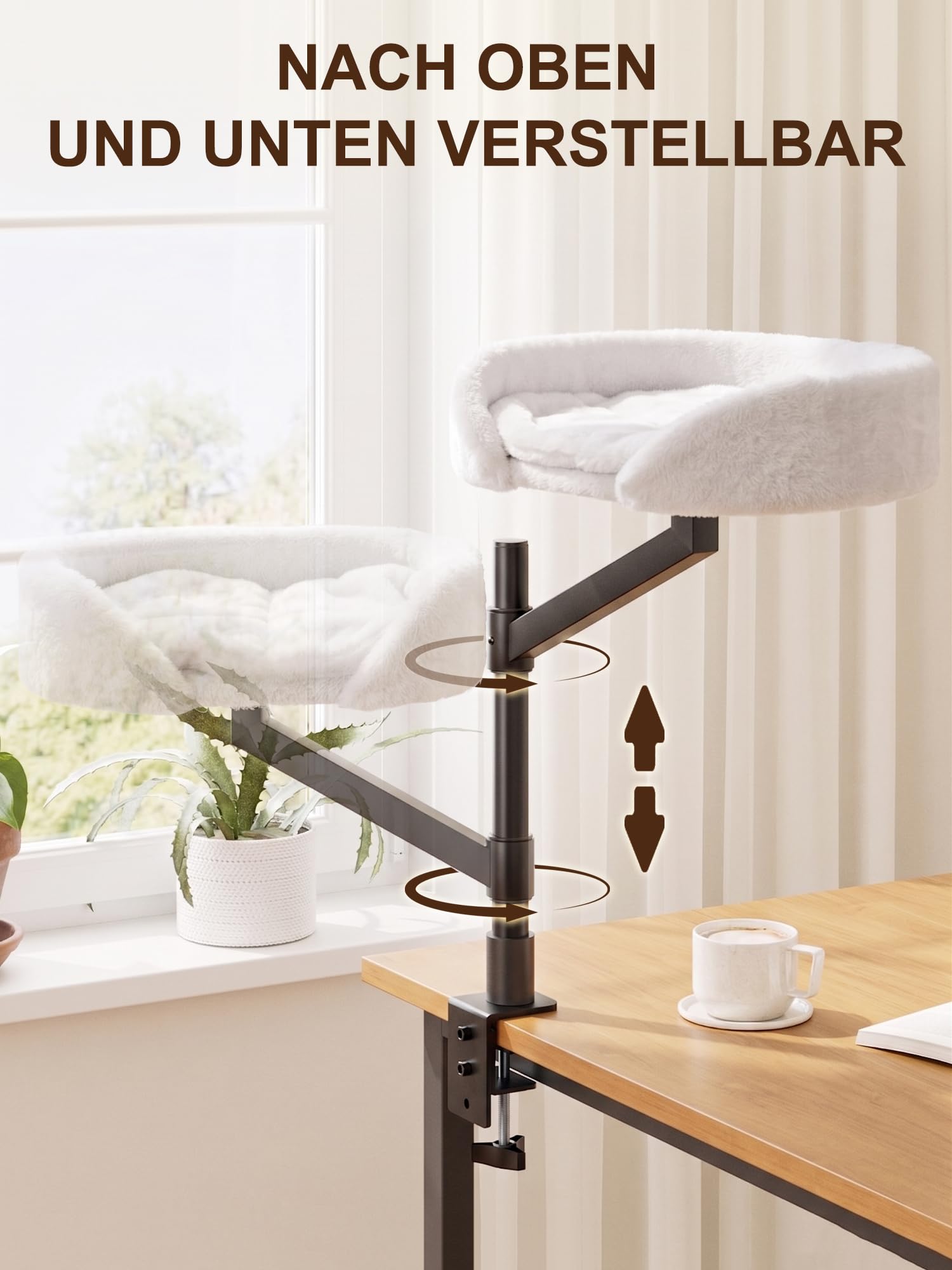 Cuccia per gatti da scrivania, cestino per gatti, letto da scrivania per gatti, regolabile in altezza, supporto girevole a 360°, amaca per gatti, portata fino a 10 kg (bianco, 1 livello)