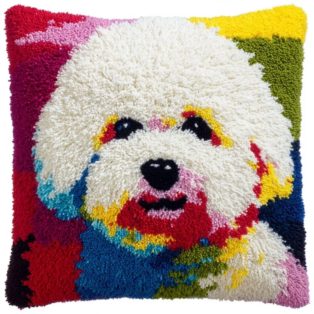 AxiangziK Latch Hook Pillow Kit Bichon Frisé 43X43Cm