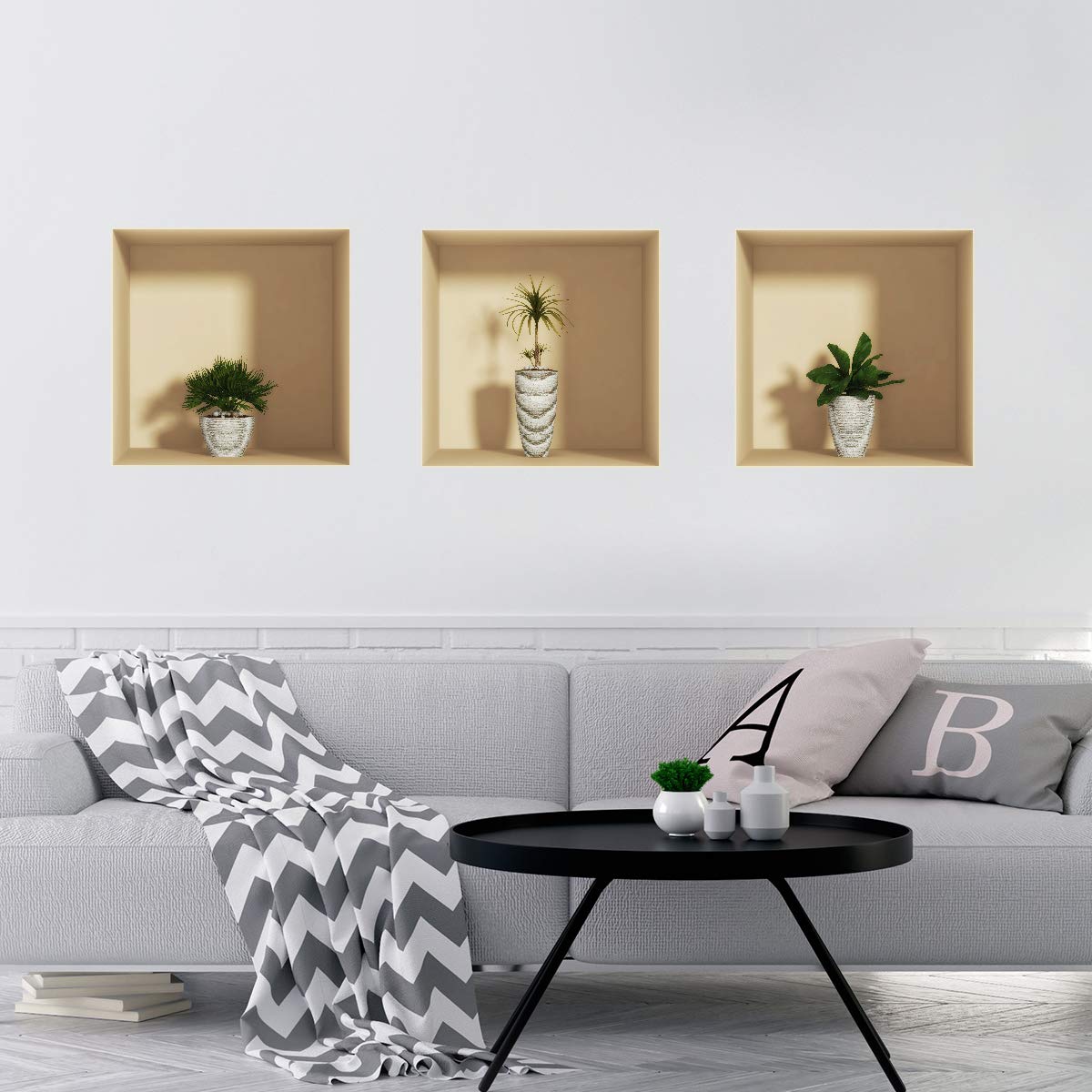 Adhesivos con efecto 3D | Pegatinas autoadhesivas de palmeras – Decoración de pared con diseño de atrapasueños para dormitorio y salón, juego de 3 piezas 30 x 30 cm