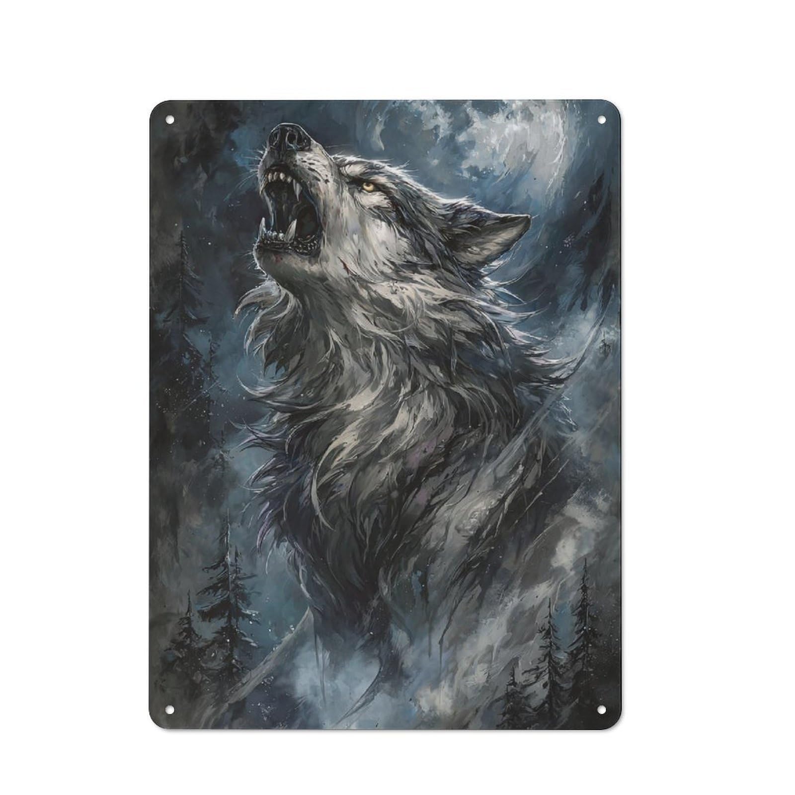 Junmoney Wolf's Moonlit Howl Vintage Tin Sign 40X30cm With For Man Cave Or Games Room, For Games Room Collectors