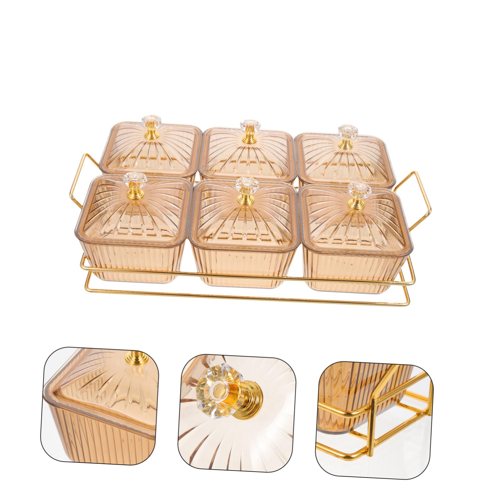 SOLUSTRE Plato de Aperitivos con 6 Compartimentos, Bandeja para Snacks y Frutas, Diseño con Tapa Ámbar, Resistente y Multifuncional para Reuniones y Fiestas en Casa