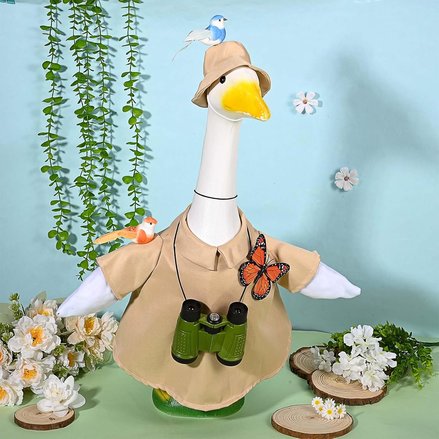 JcHrmers Bird Watching Porch Goose Outfits Lawn Porch Goose Clothes, Fits 23" Cement Plastic Goose Statue for Bird Lovers Outdoor Garden Yard Patio Art Decor