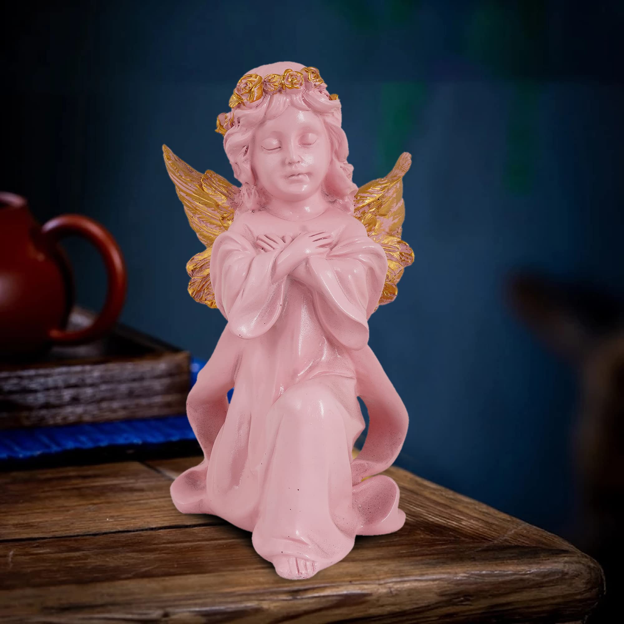 zart Angel Girl Showpiece for Home Decor Showpiece | Winged Girl Statue for Home Decor Item | Fairy Girl Statue for Home Shelves Decor Showpiece (Angel Pink BG)