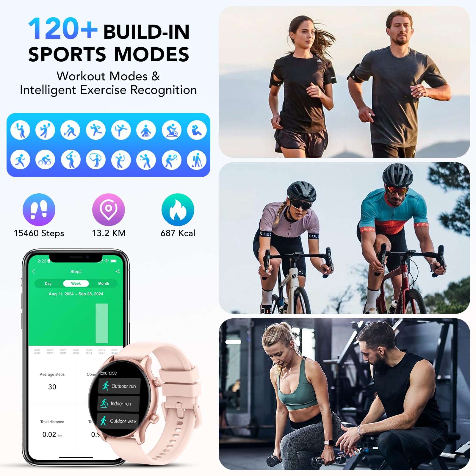 Smartwatch Donna, 1.39" Orologio Smartwatch Donna con Effettua/Risposta Chiamate, Fitness Tracker con 120+ Sportive, Contapassi/SpO2/Cardiofrequenzimetro, IP68 Smart Watch per Android iOS (Oro rosa)