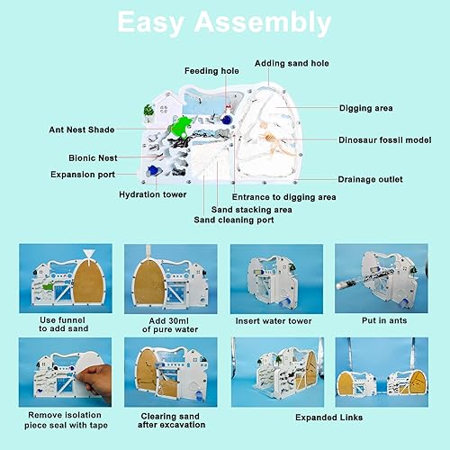 Miniatura 6 de Gran castillo de granja de hormigas de arena, hábitat de hormigas con excavación de dinosaurios para estudiar el comportamiento del ecosistema de