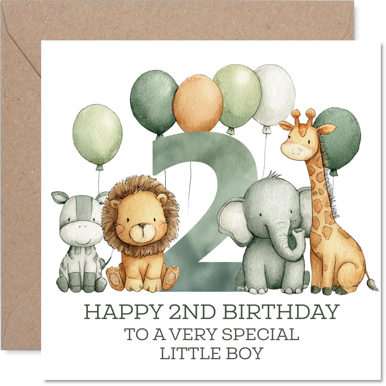 2nd Birthday Cards for Boys - Jungle Numbers - Happy Birthday Card for 2 Year Old Boy Nephew Cousin Step Son Godson, 145mm Bday Greeting Cards