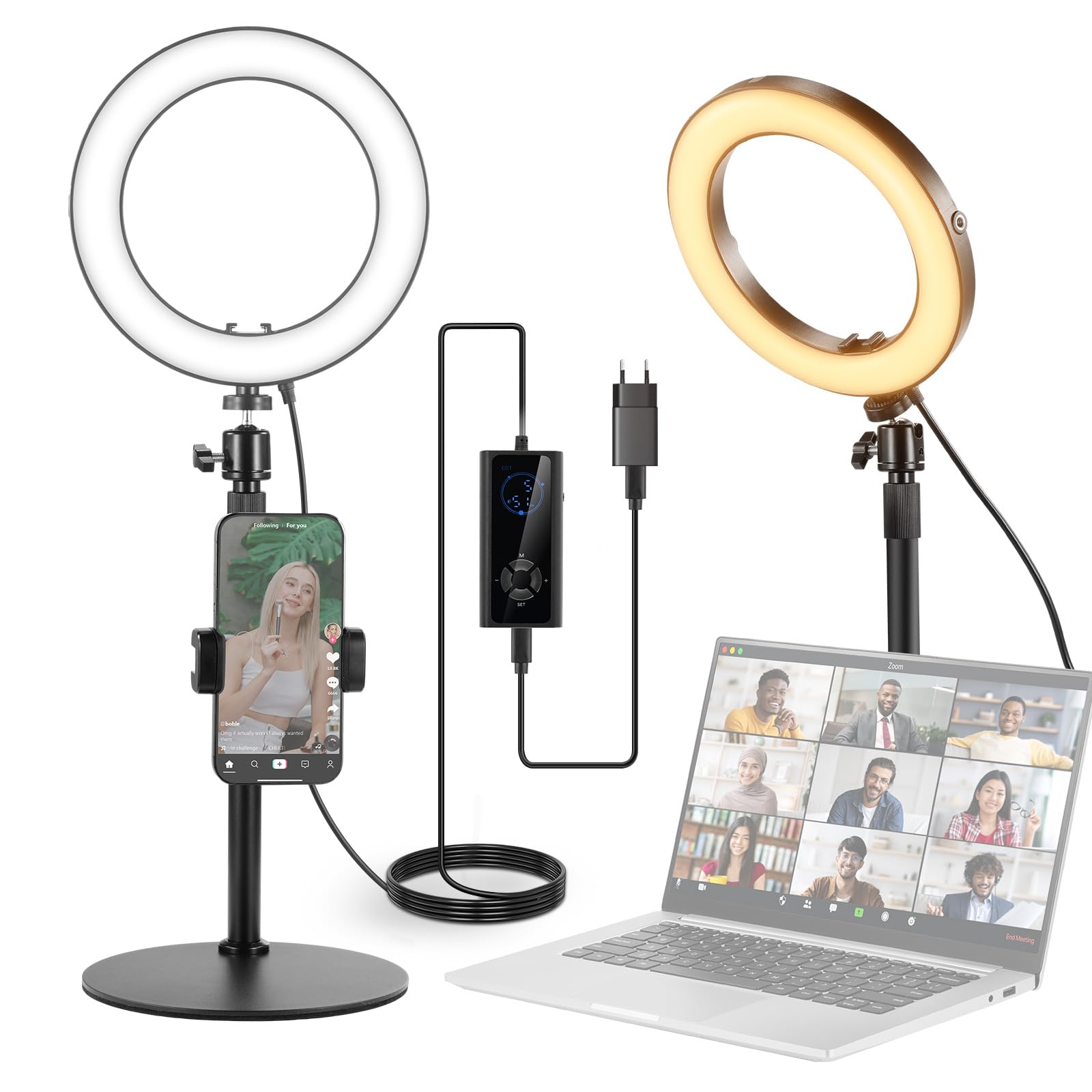 NEEWER 8" 18W Ring Light da Tavolo per Telefono, Ring Light per Selfie a Cerchio per iPhone Streaming Vlogging Recording, Kit Illuminazione per Videoconferenza per Computer Portatile Zoom Call, RH8B