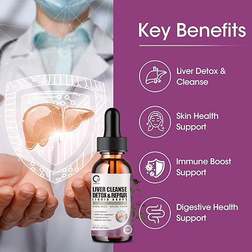 Miniatura 2 de Paquete de 2 gotas líquidas de desintoxicación y reparación de hígado con cardo mariano, extracto de alcachofa, suplemento hepático para limpieza y
