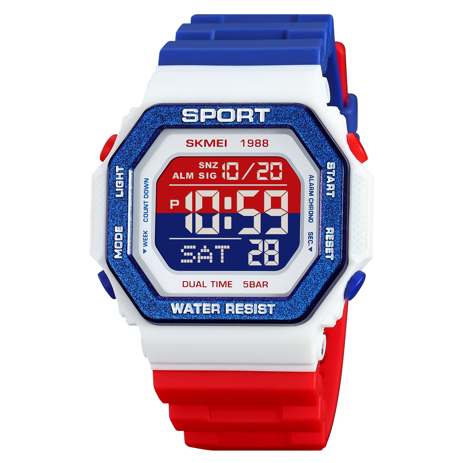 SKMEI Men's Top Brands Digital Mens Watch, Black Dial ABS Case, TPU Rabber Band, Waterproof Electronic WristWatches Fashion PU Band Sports Watch relogio Masculino Sport Watch Men-1988