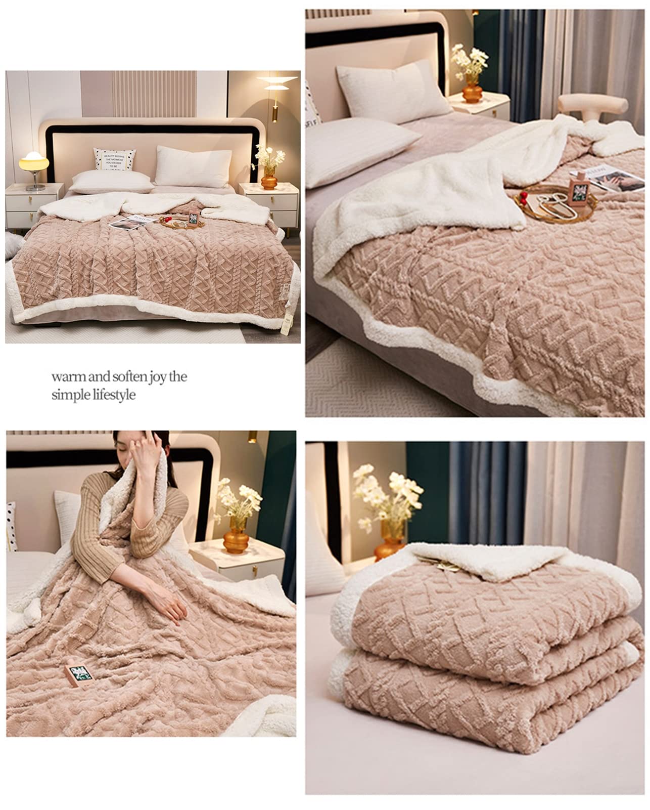 Mantas Sofa, Manta Sherpa Cama, Manta Cubre Sofa Invierno Reversible, Mantas Polar de Sherpa Multiuso, Suave Manta Sofa Invierno, Manta Borreguito para Sofa y Sobrecama,Caqui,100X150cm 0.8kg