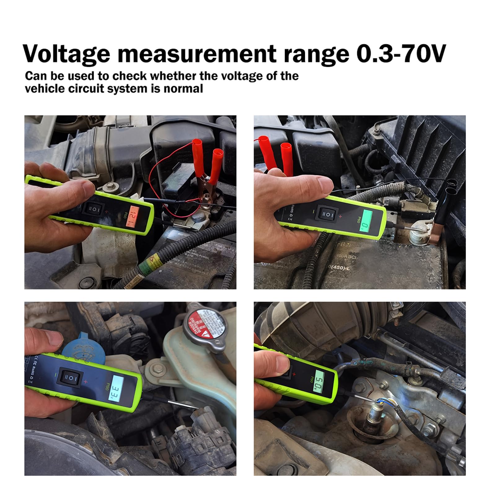 P60 Tester per circuiti automobilistici per auto, camion, SUV, escavatori e barche, tester corto per impianti elettrici da 6 a 30 V con display LCD, torcia e strumento di
