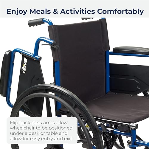 Vista 12 de Silla de ruedas azul con brazos desmontables de escritorio y apoyos para descansar la pierna elevados, de Drive Medical , BLS18FBD-ELR, Azul, 1, 1