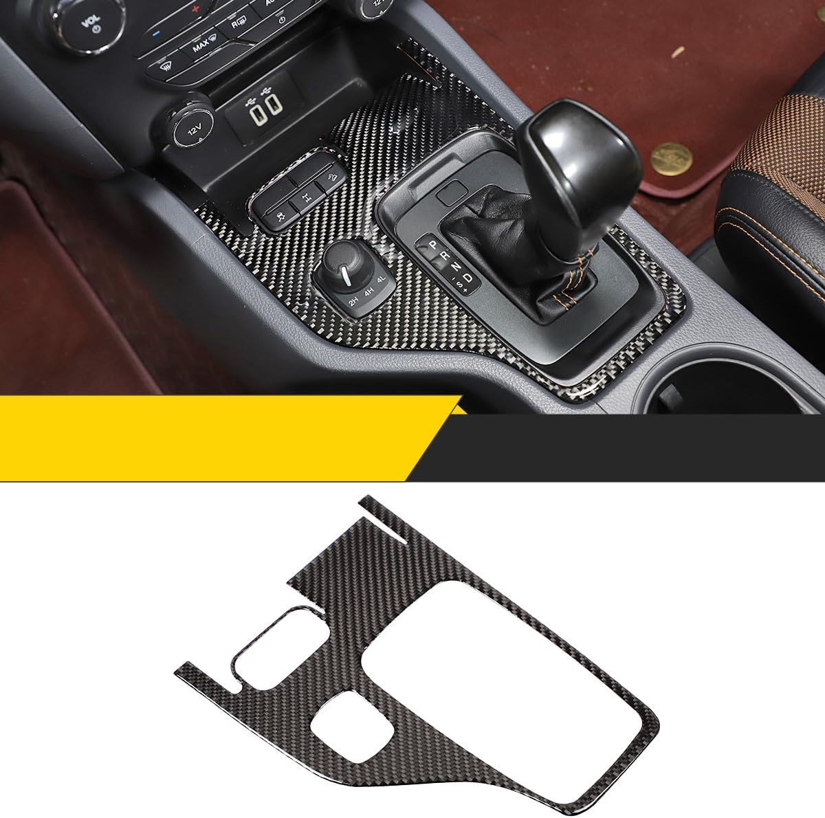 Center Console Gear Shift Interior Frame Panel Decorative Stickers Fit for Ford Ranger 2015 2016 2017 2018 2019 2020 2021 Real Carbon Fiber (Soft) Trim