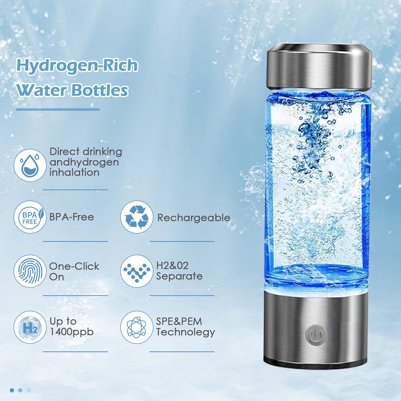 Bouteille D'Eau Hydrogène Dobaly H6 Pro 5ème Génération - 5500 Ppb En 10 Min - Portable Et Rechargeable