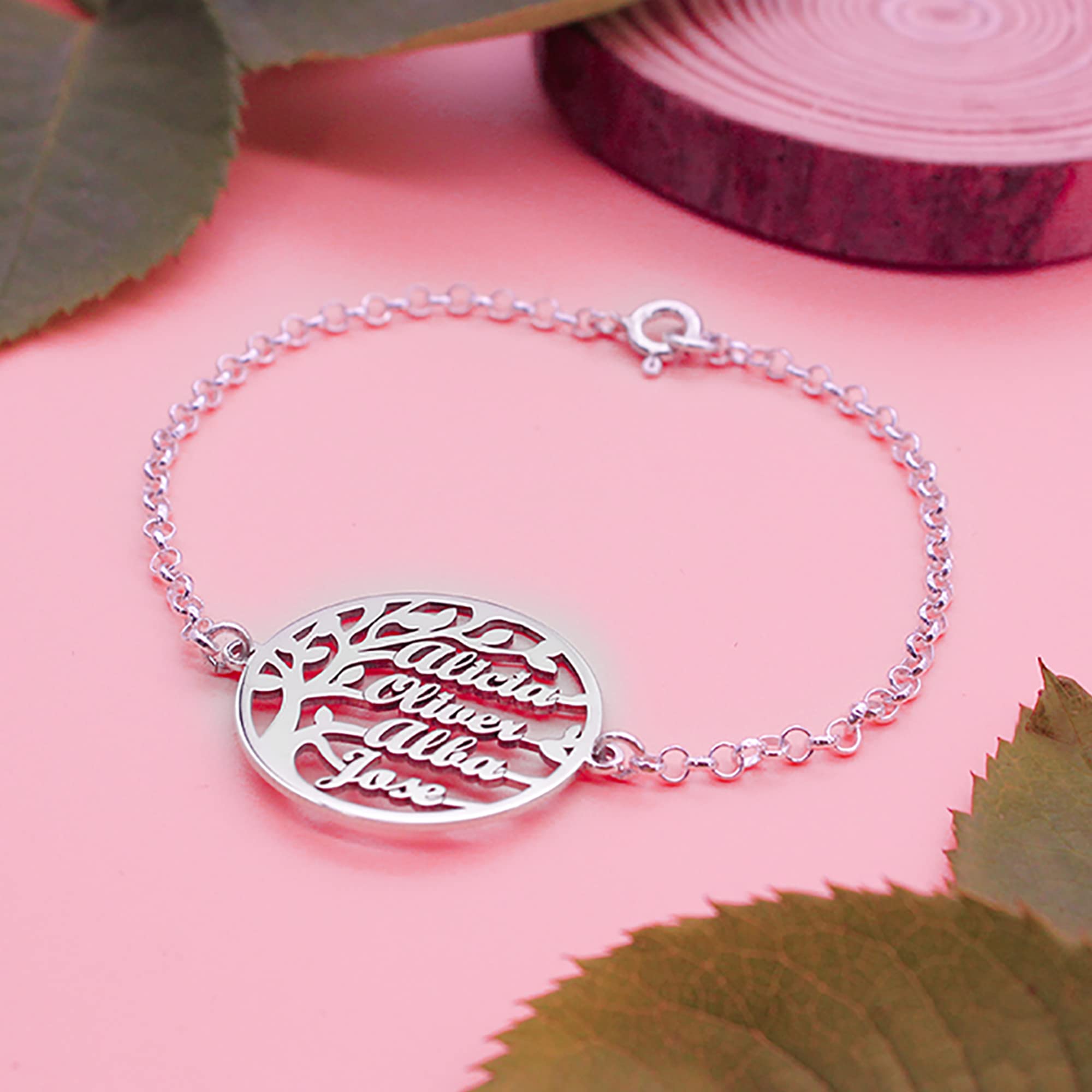 Pulsera Arbol de la Vida con Nombres o Mensaje - Regalo para Mamá, Abuela el Día de la Madre, Navidad o Enamorados