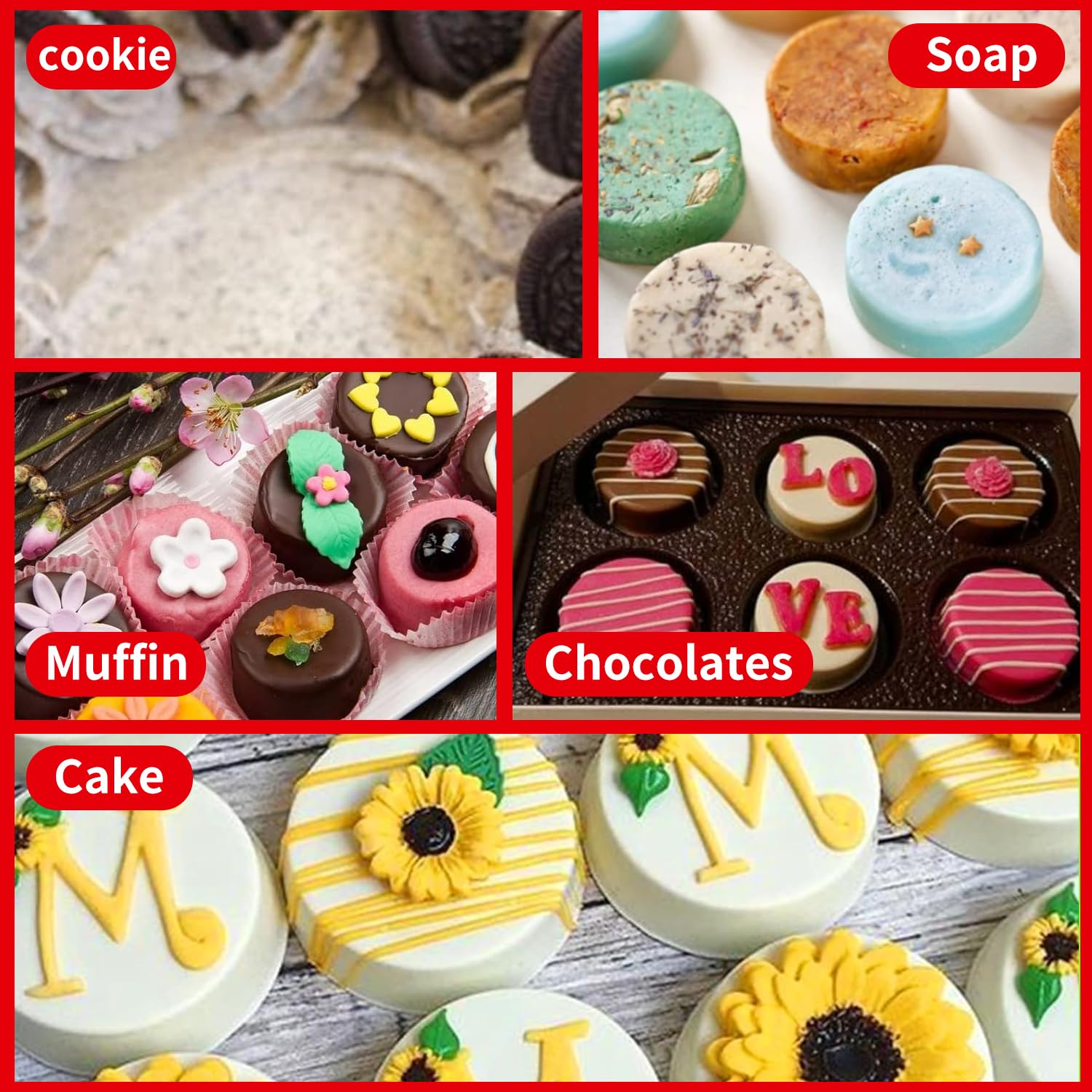 Runde Silikonform mit 12 Mulden, Cake-Pop-Formen für Cupcakes, Kuchen, Brot, Käsekuchen, Maisbrot, Brownie, Muffin und mehr, rund, 3 Stück, Rot