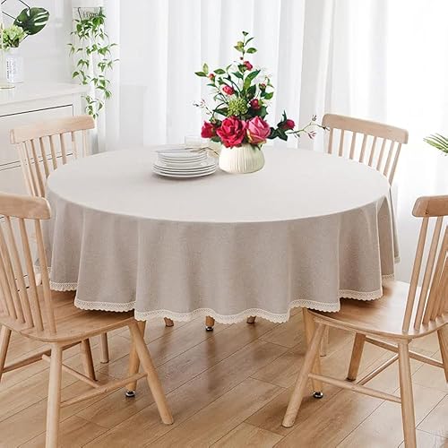 Mantel redondo con ribete de encaje, a prueba de derrames, a prueba de aceite, tela circular para cocina, cena, boda, fiesta, vacaciones, color