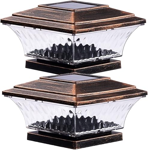 HUYIENO Luces solares para postes de iluminación LED para exteriores, cubierta de valla, dos modos de luz, blanco cálidoblanco brillante, adecuado