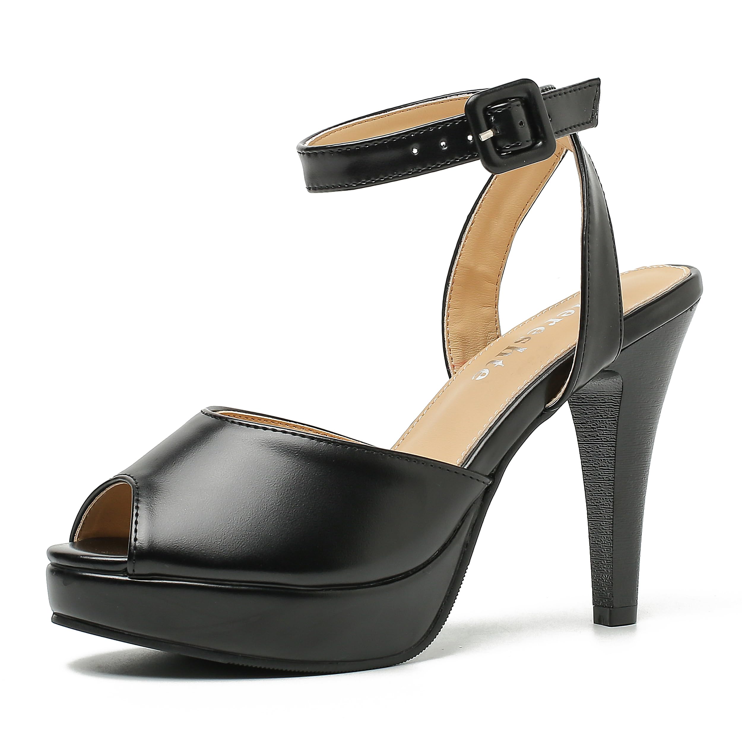 fereshte Women's Platform High Heel Sandals, Ankle Strap, Peep Toe, Slingback Dress Shoes