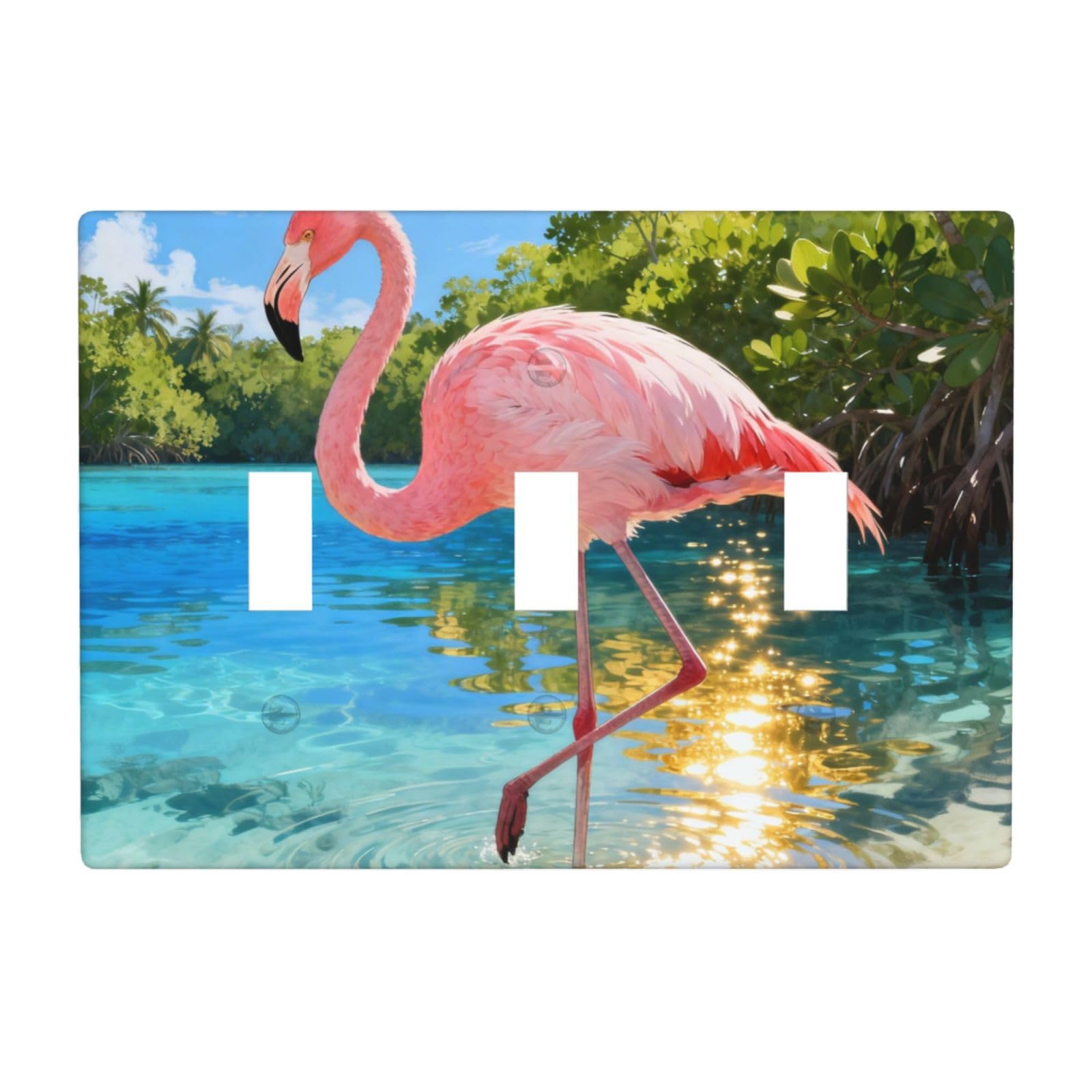 Flamingos in the Forest 3 Gang Switch Plate Cover-Unbreakable Polycarbonate Wall Plate, Heat Resistant Toggle Switch Decor for Home