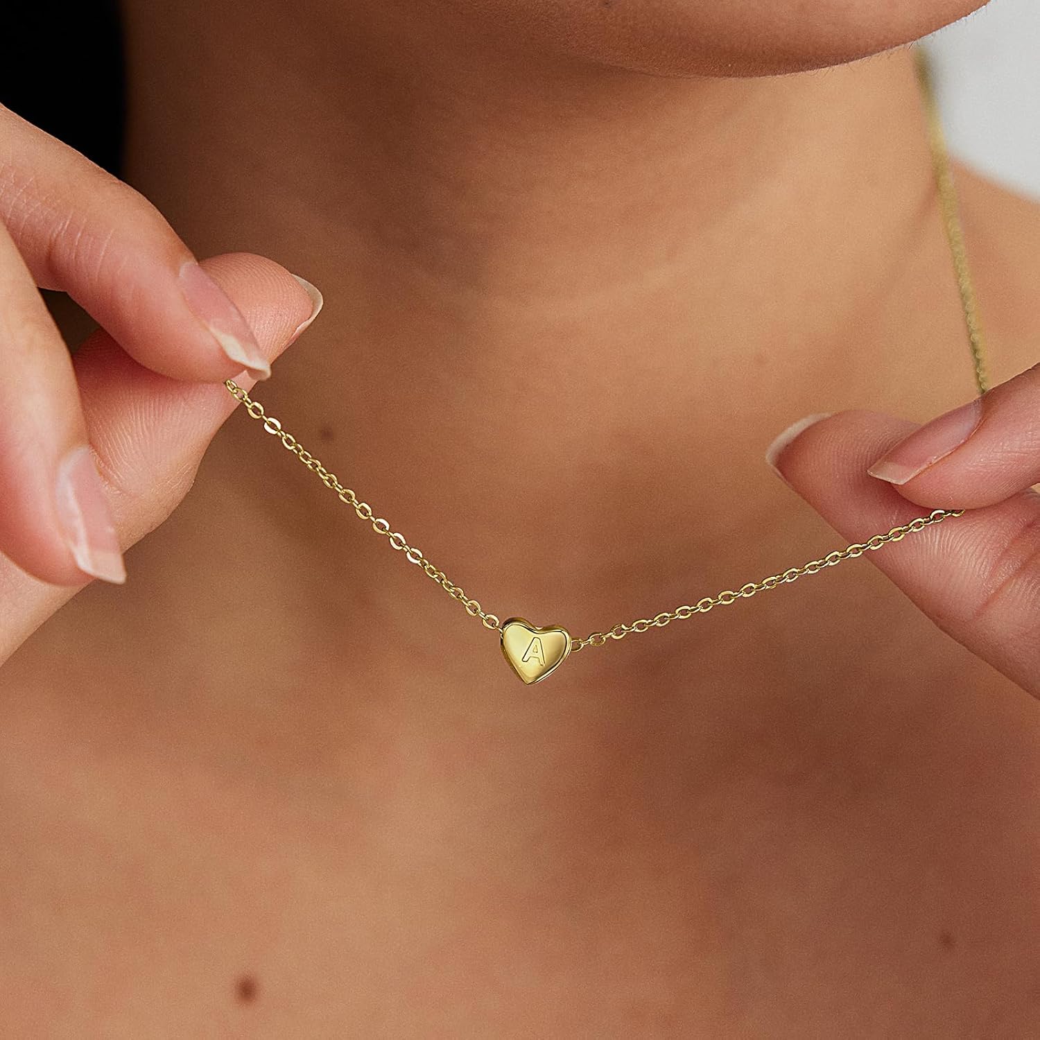 18K Gold Plated Personalized Heart Necklace for Women - Dainty Adjustable Tiny Pendant with Letter Charm - Image 4