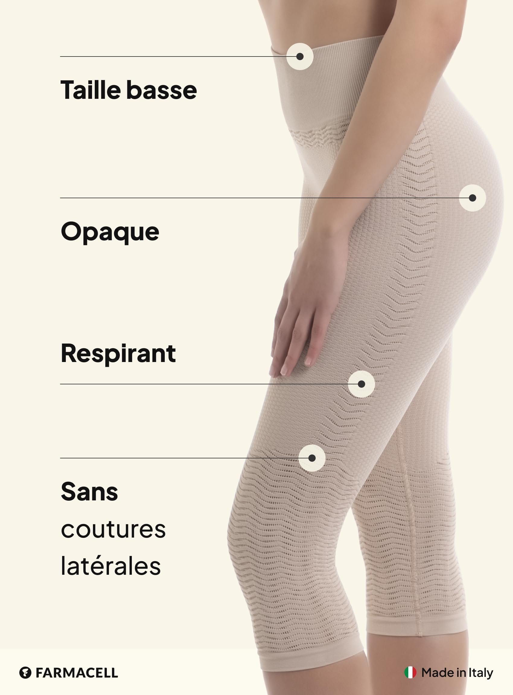 Farmacell Legging 3/4 Femme Anti-Cellulite Massant 3D et FIR, Made in Italy, 1104