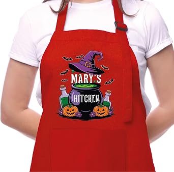 Personalized Halloween Apron Custom Witch Kitchen Apron with Name Funny Holiday Cooking Apron for Women, Mom, Wife, Daughter, Grandma - Gift for Halloween, Thanksgiving, Christmas