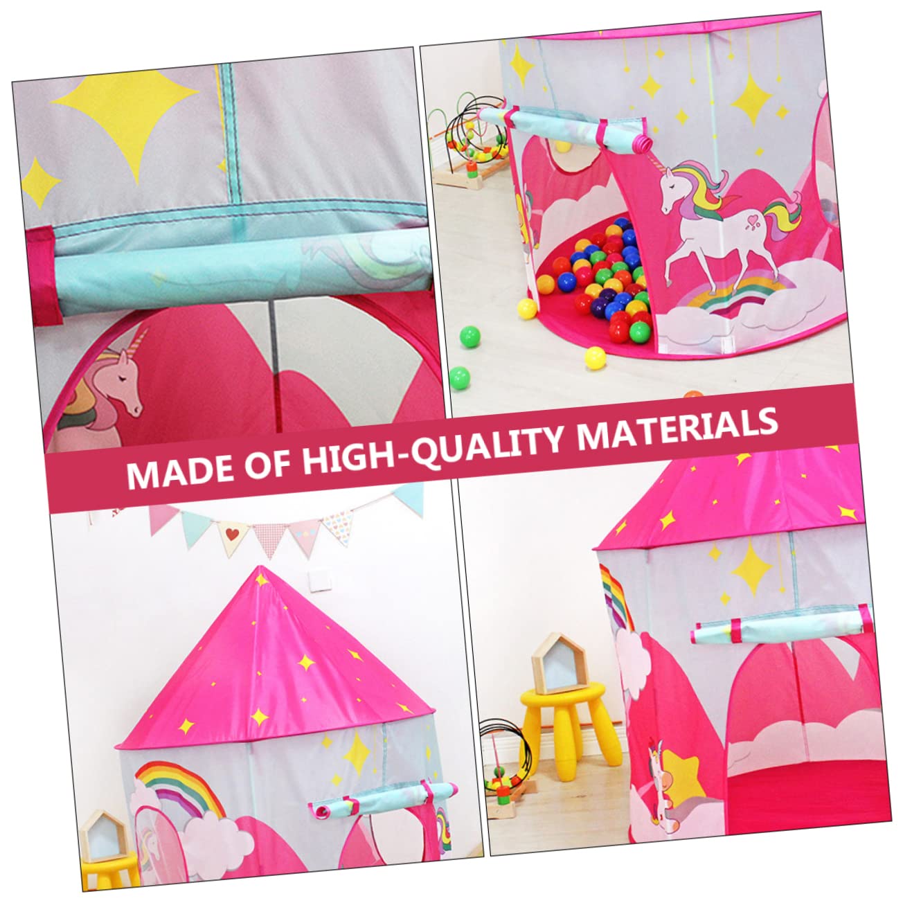 YARNOW Gioco per Bambini a Forma di Unicorno Rosa, Pieghevole Portatile Porta Avvolgibile, Casetta da Gioco Interna per Cameretta, Materiale Ecocompatibile Traspirante e Facile