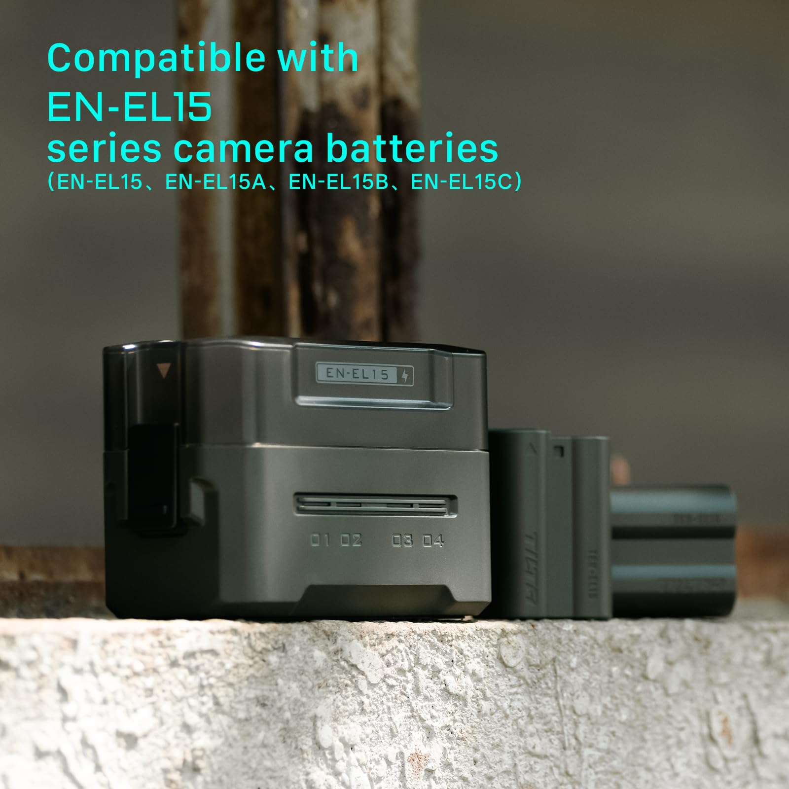 Chargeur de Batterie TILTA EN-EL15C, Station de Recharge Portable, Recharge 4 Batteries avec Une Recharge Rapide USB-C PD 45 W TBC-EL15-GN