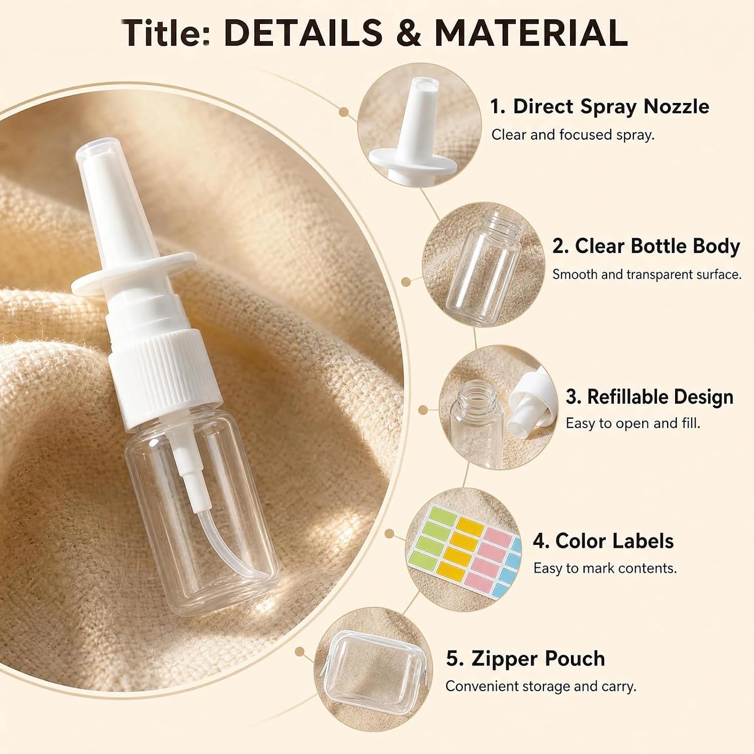 12 Pcs 0.17oz Plastic Nasal Spray Bottles Clear with Storage Bag