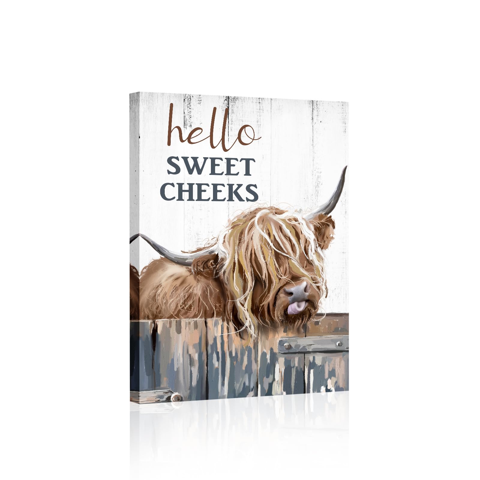 YPY Highland Cow Bathroom Wall Art: rustico fattoria mucca immagini Hello Sweet Cheeks decorazione bagno divertente poster stampe su tela dipinti