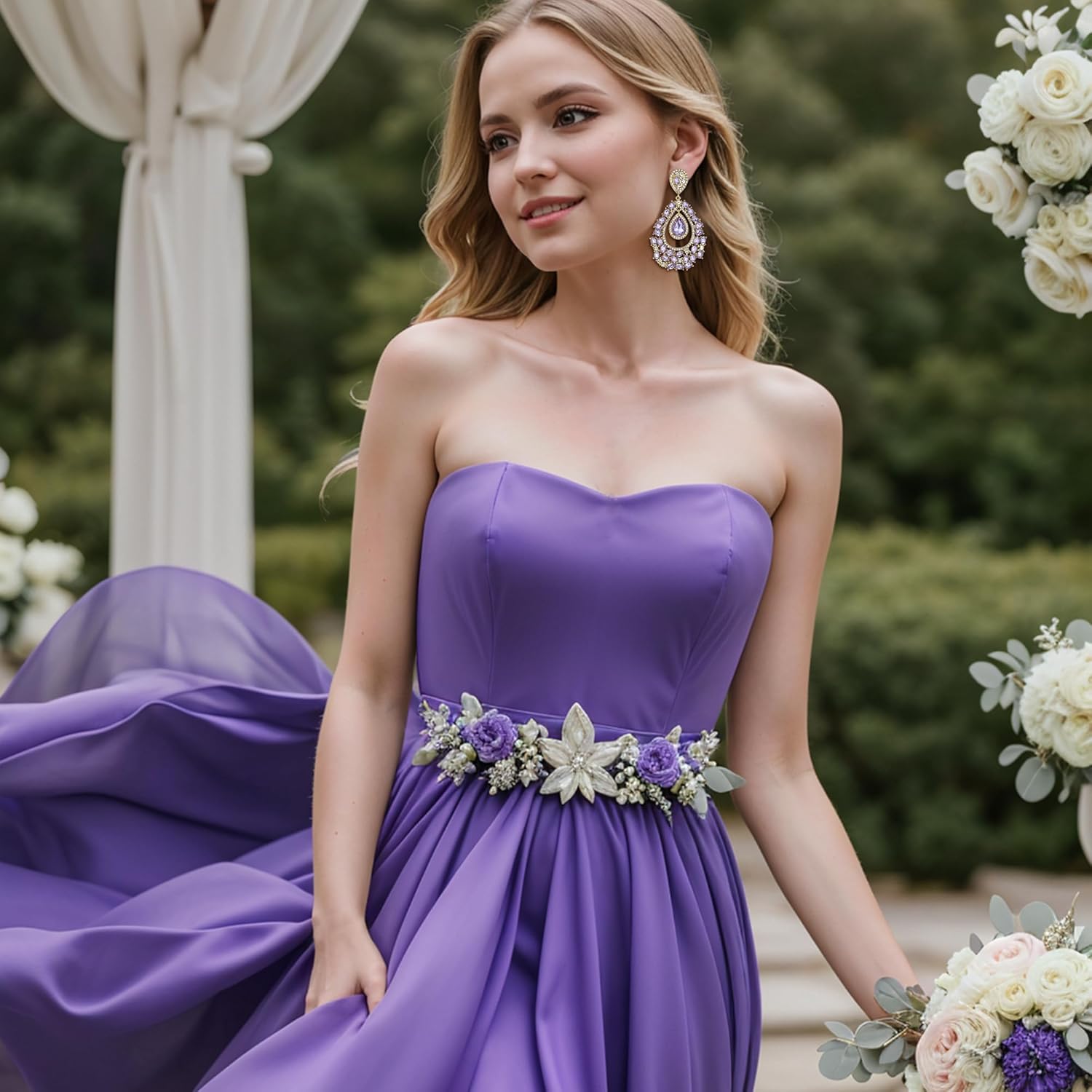 BriLove Gorgeous Shiny Rhinestones Oval Teardrop Chandelier Long Dangle Earrings for Wedding Bridal Party Prom Jewelry Accessories - Image 2