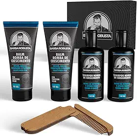 Barba Robusta Kit com 2 Balms 2 Shampoos Pente Canivete e Caixa Expositora Produtos para Cuidados com Ativos que Aceleram o Crescimento da Barba
