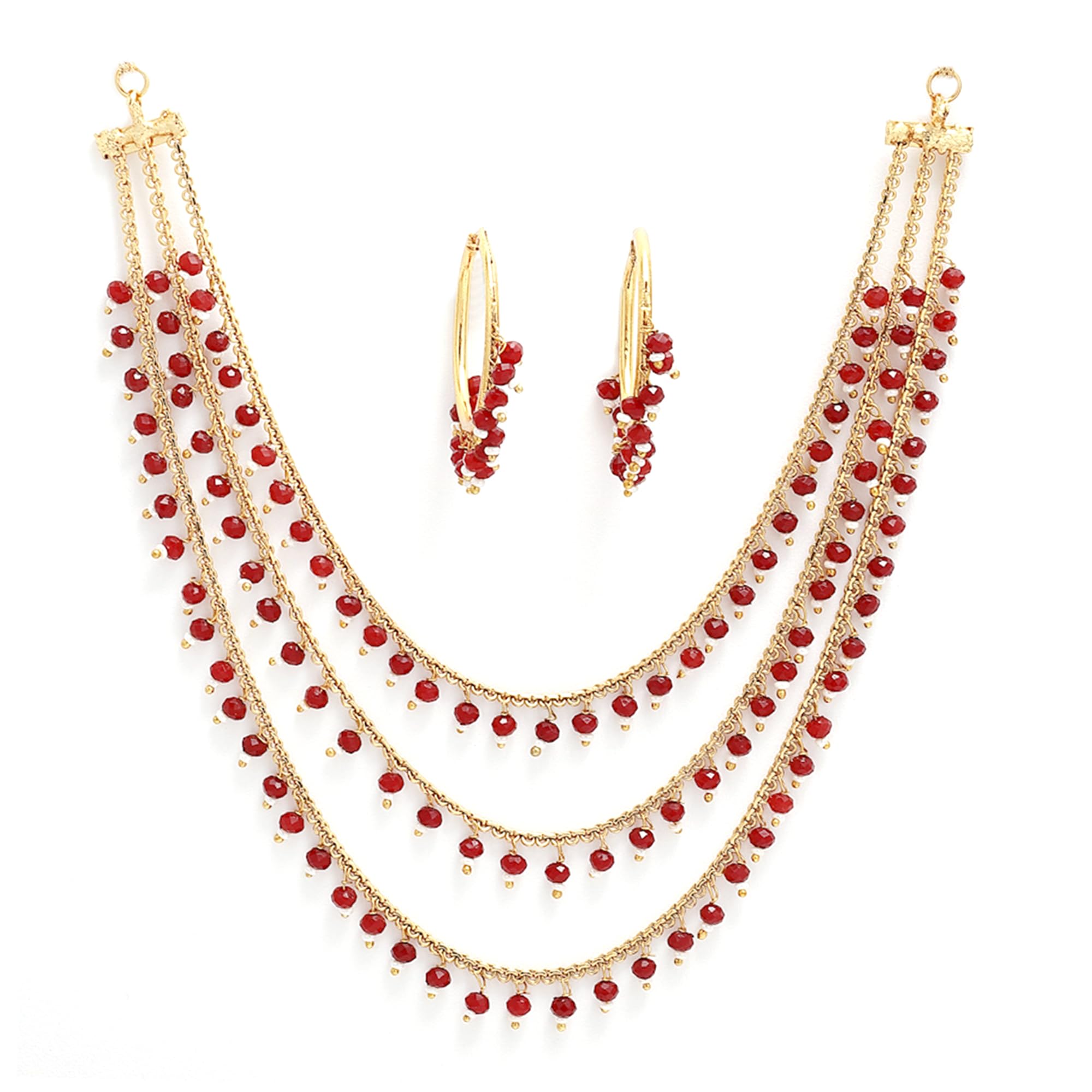 ZENEME Three Layer Multi Colored Pearl Gold Plated Multi-Strand Traditional Necklace Earrings Jewellery Set for Women Girls (Ruby) (B09TY5NC2M) Amazon Price History, Amazon Price Tracker
