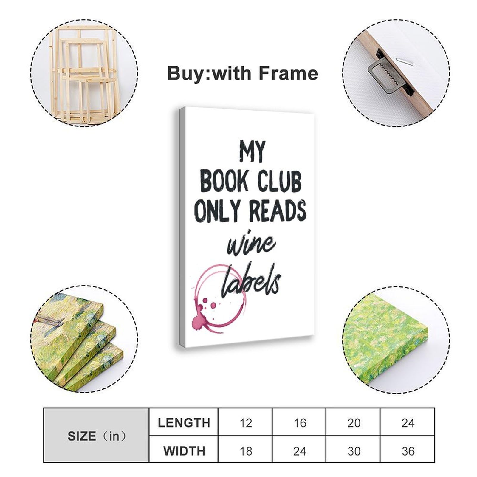 Étiquettes de vin sur toile pour décoration de chambre à coucher, bureau, chambre, cadre cadeau : 30 x 45 cm