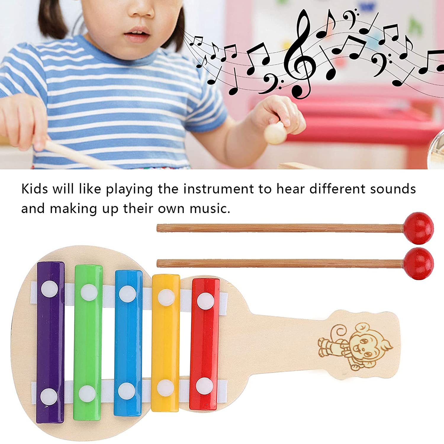 ADA Handicraft Gitar Xylophone for Kids, Wooden Xylophone Toy with 5