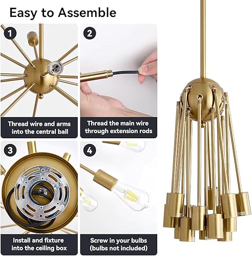 Miniatura 6 de WFRDJSP Sputnik Candelabros de 18 luces, lámpara de techo grande moderna de mediados de siglo, lámpara de techo ajustable antioxidante, persianas de