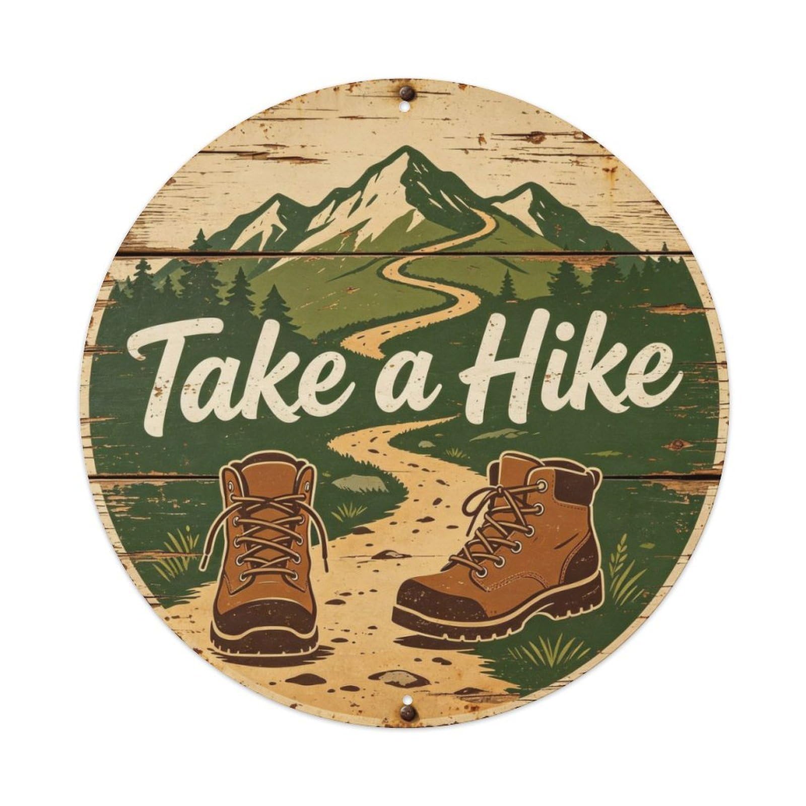 Rustic Take A Hike Mountain Trail Metal Tin Sign Plaque