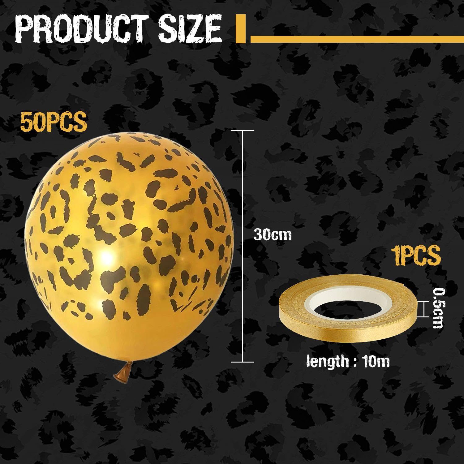 FFDHWU 50 Pieces Leopard Print Balloons & 1 Piece Decorative Ribbon, Gold, Animal Balloons, Latex - Image 2