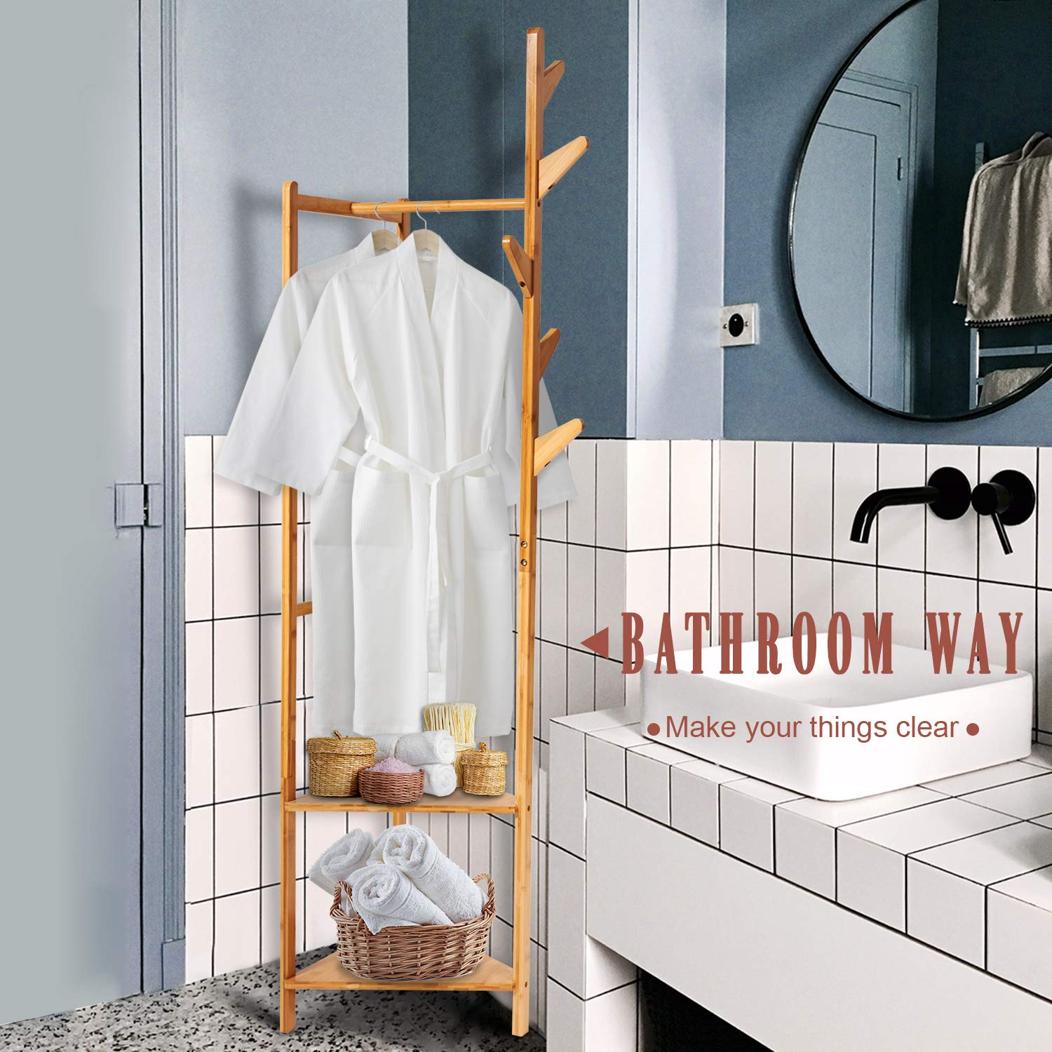 Hododou Coat Stand Upgrade Version 4 in 1 Bamboo Coat Stand Versatile