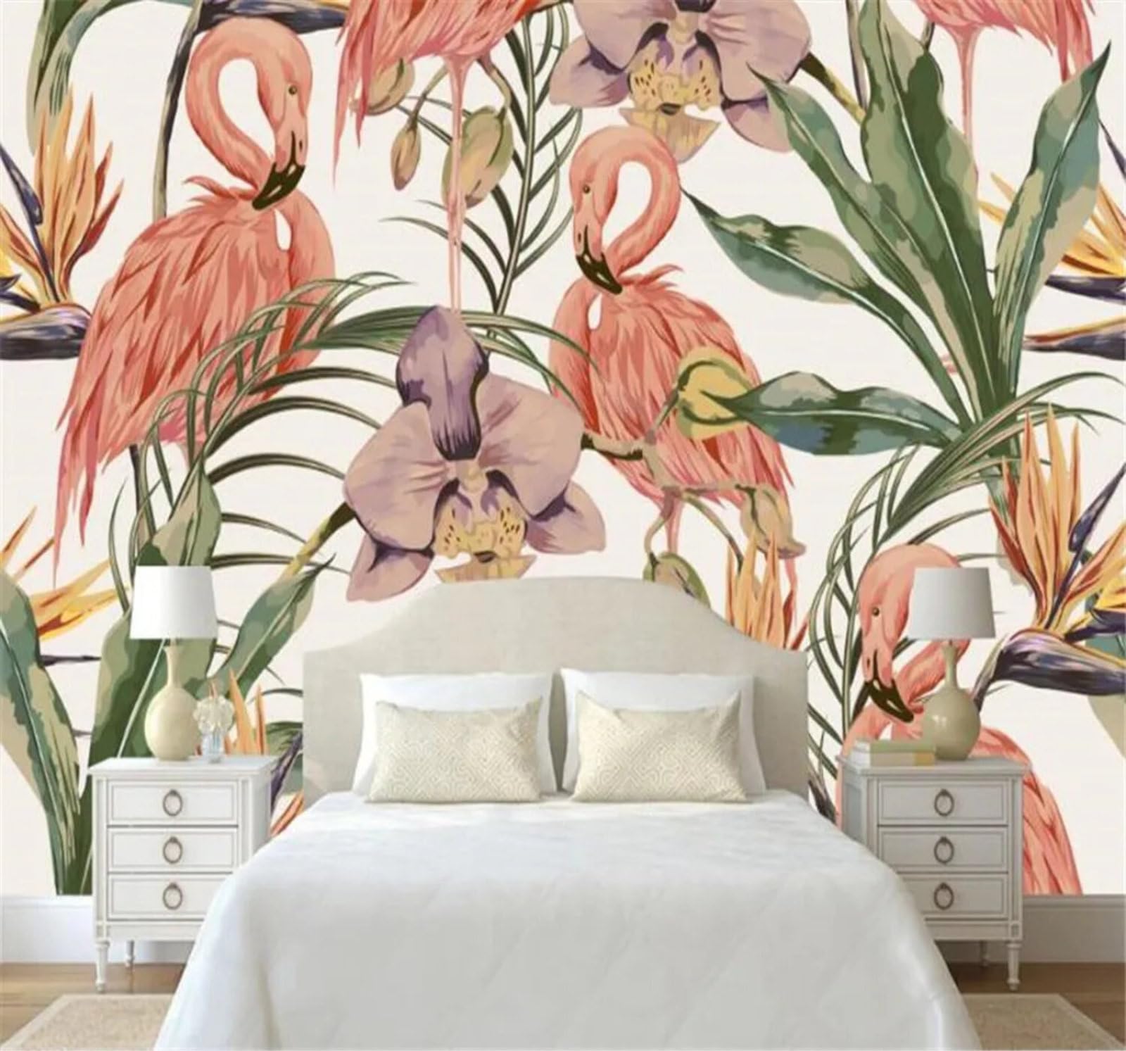 Tzxztt Minimalist Cosy Pink Flamingo Pastoral Modern 3D Wallpaper Premium Textured Silk Neutral Tones Material Ideal for Living Room Bedroom-300cm×210cm