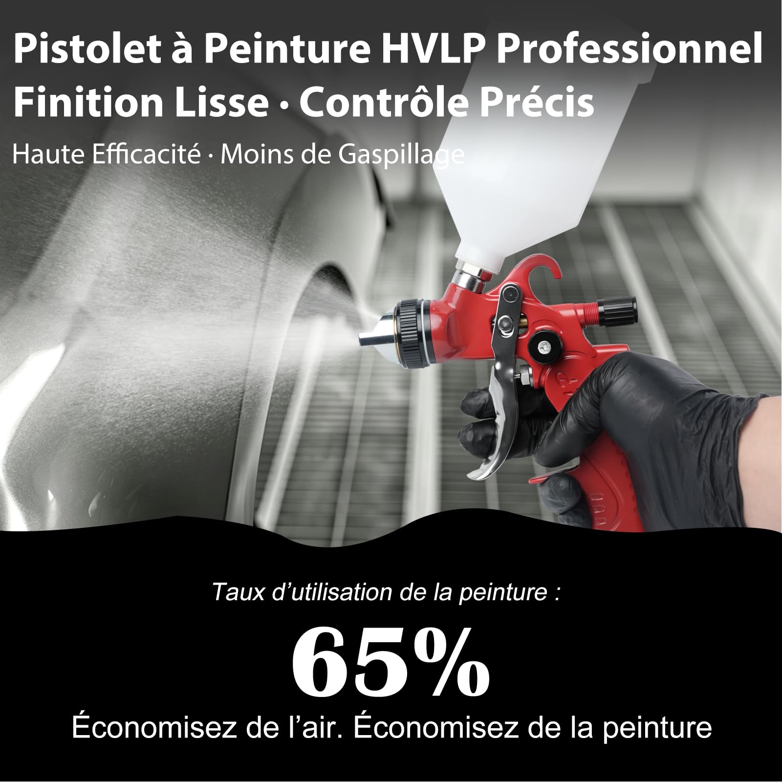 HVLP Kit de Pistolet de Peinture avec Buses de 1,4/1,7/2,0/2,5 mm