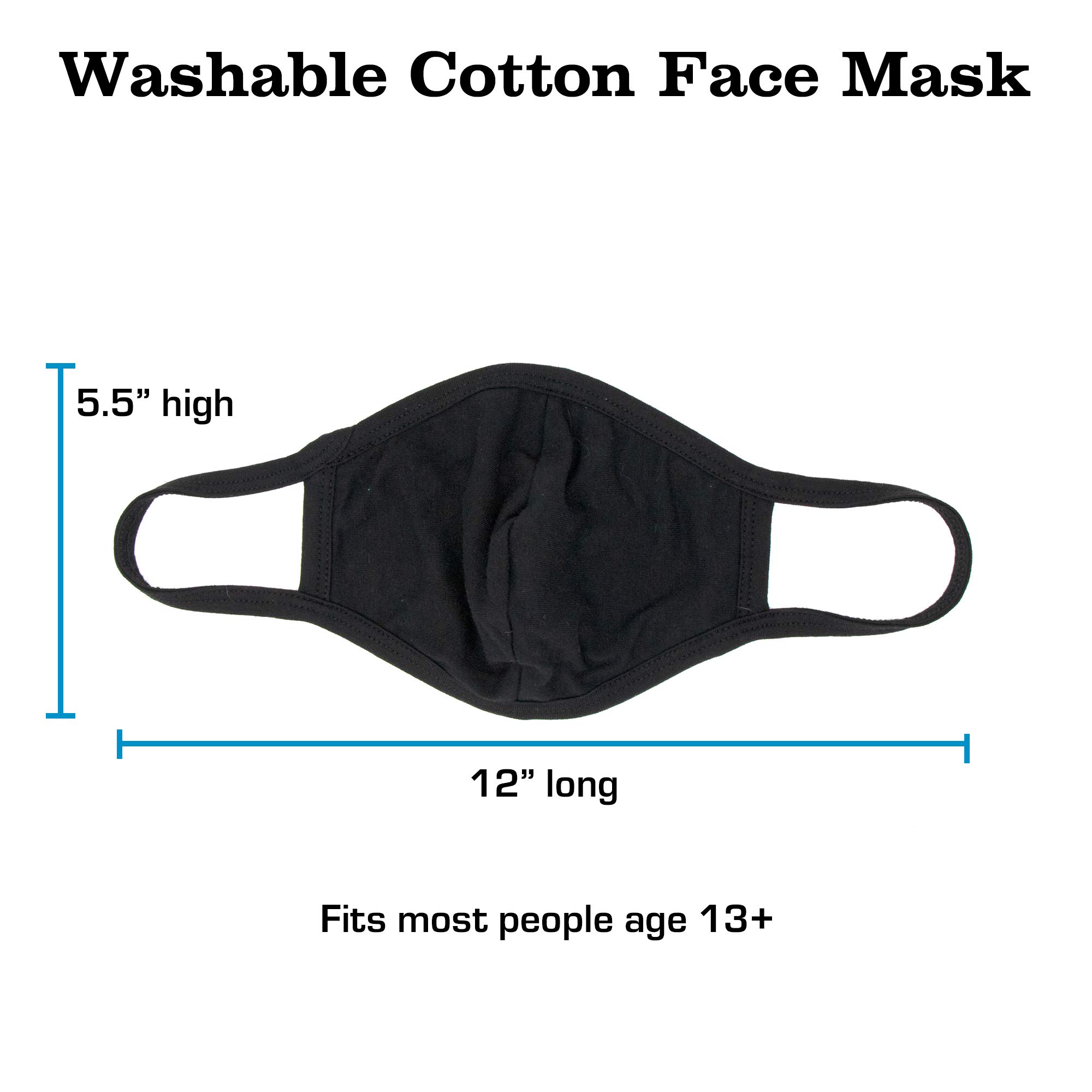 Buttonsmith Máscara de algodón blanco o negro – Material de la camiseta suave de dos capas, lavable, cómodo, talla única para adulto, hecho de materiales estadounidenses, Pack De 4, Negro, 4