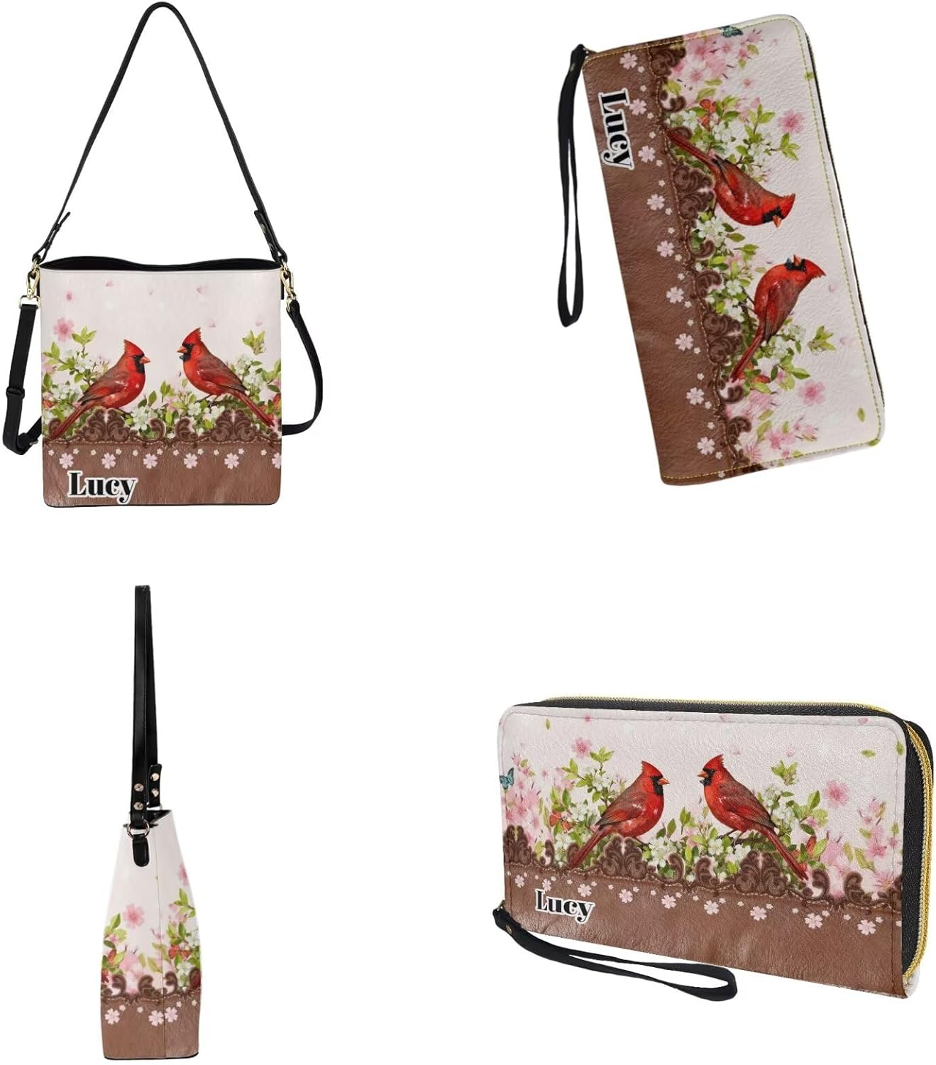 Lotusorchid Customized Bucket Purse and Wallet Set Crossbody Handbag Satchel Bag with Leather Wallet for Women Lady