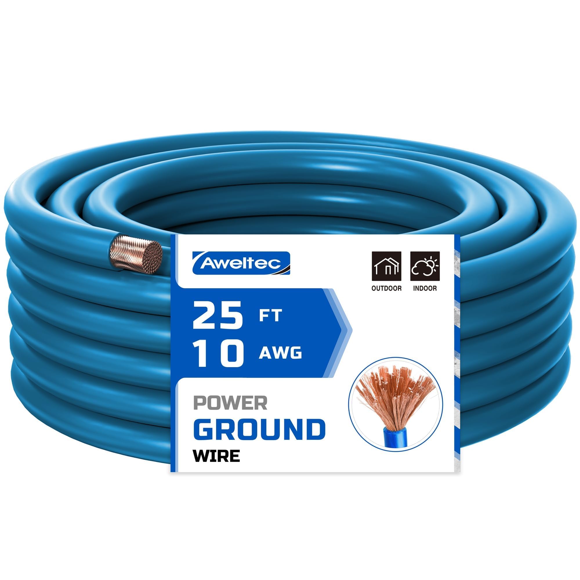 AWELTEC 10 Gauge Wire, 25 Feet Blue Power Ground Wire Cable, Primary Automotive Wire, Copper Clad Aluminum Wire for Battery Cable, Car Audio, Amp