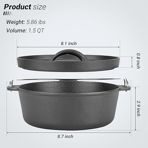 Miniatura 2 de Olla de horno holandés de hierro fundido con tapa, para platos pequeños, guarniciones, juego de utensilios de cocina de camping, barbacoa, asador de