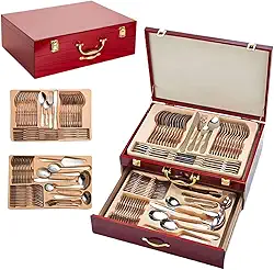 Faqueiro Inox Luxo 84 Peças Dourado com Maleta