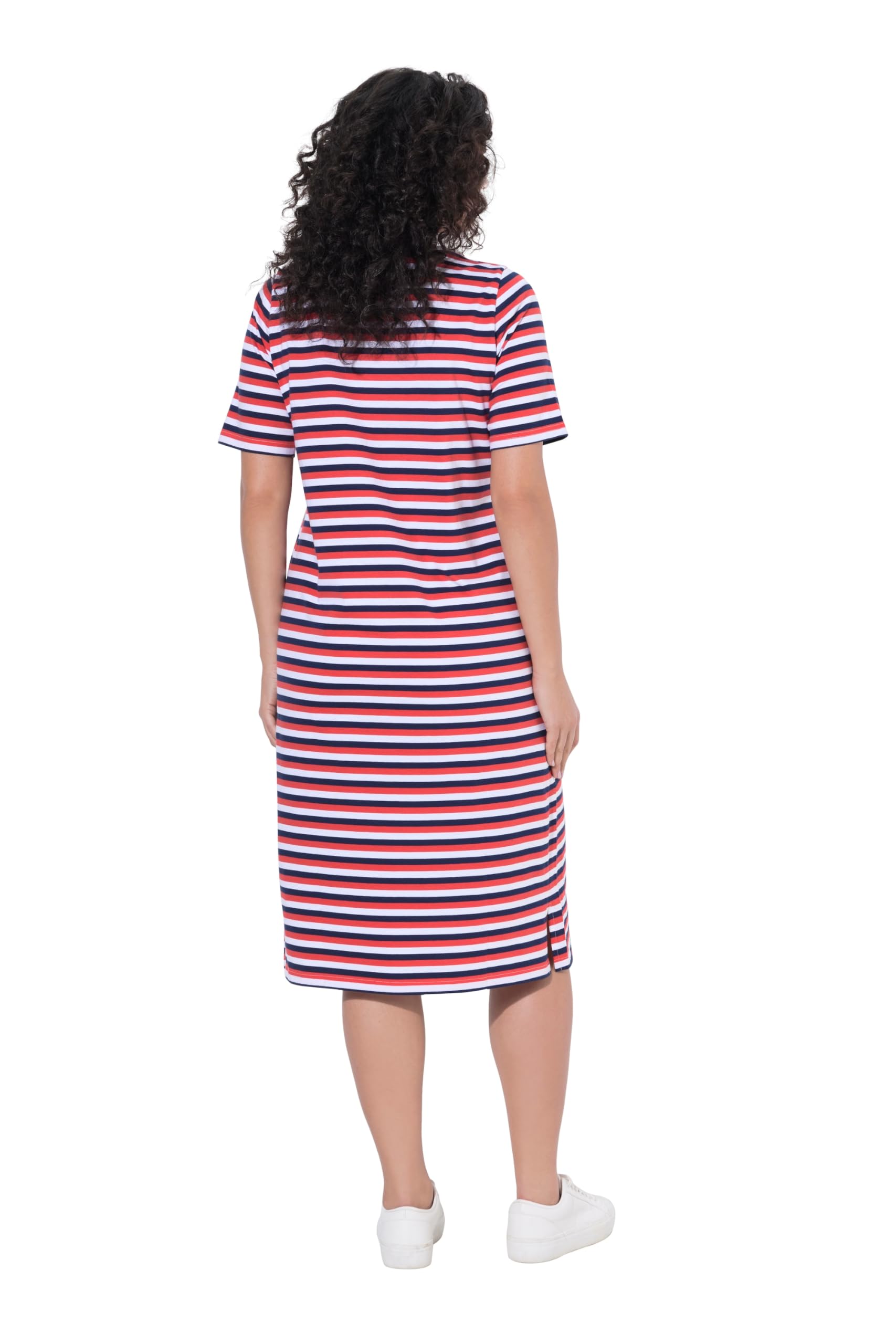 Ulla Popken Midikleid, Ringel, A-Linie, V-Ausschnitt, Halbarm Abito Midi a Righe Linea A, Scollo a V, Mezza Manica Donna (Pacco da 1)
