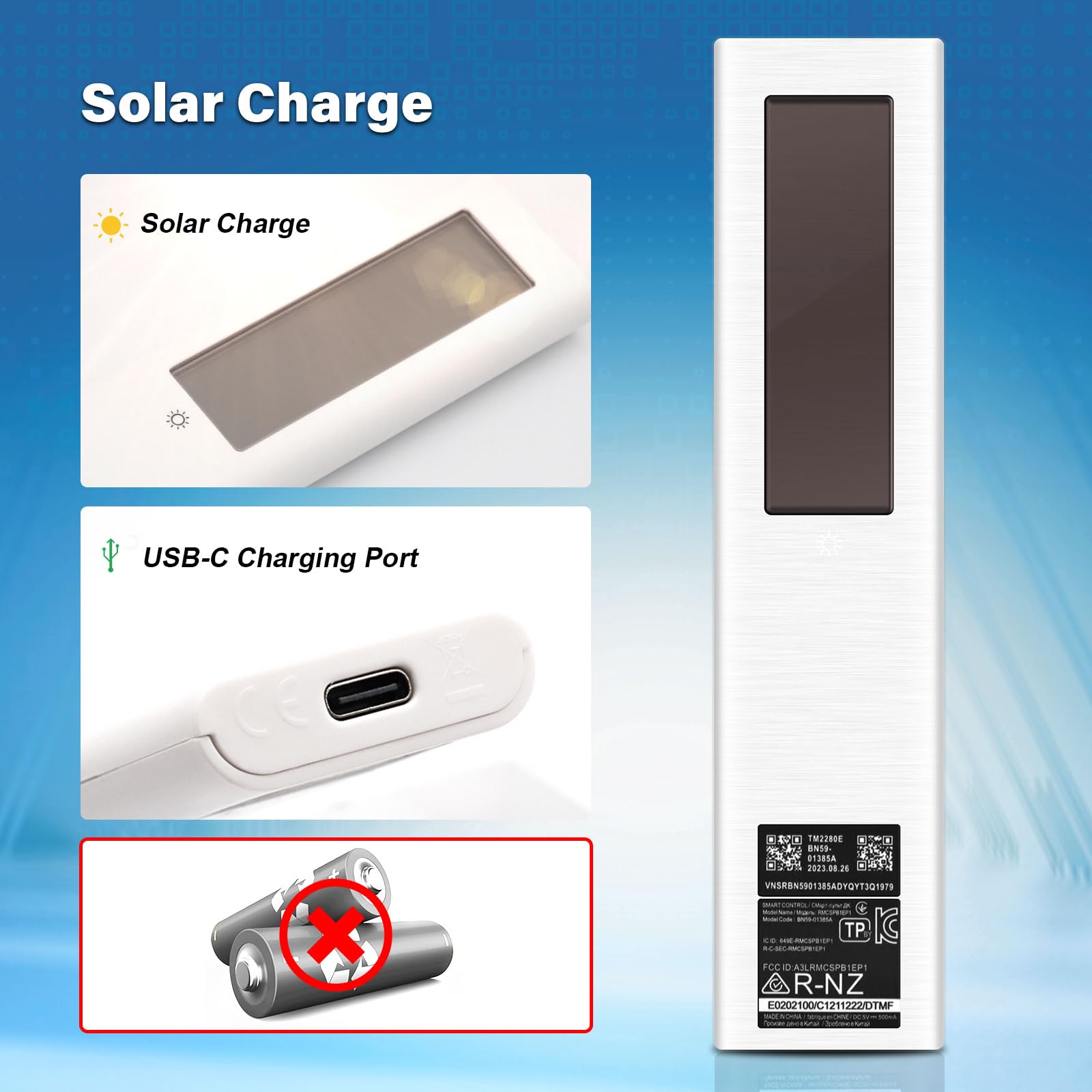 Telecomando di ricambio per Samsung, BN59-01391A Solar Charging Telecomando vocale per Sam-Sung Smart TVs, telecomando solare di ricambio compatibile con Samsung 2021-2023 Smart TV 4K HD TV Neo QLED