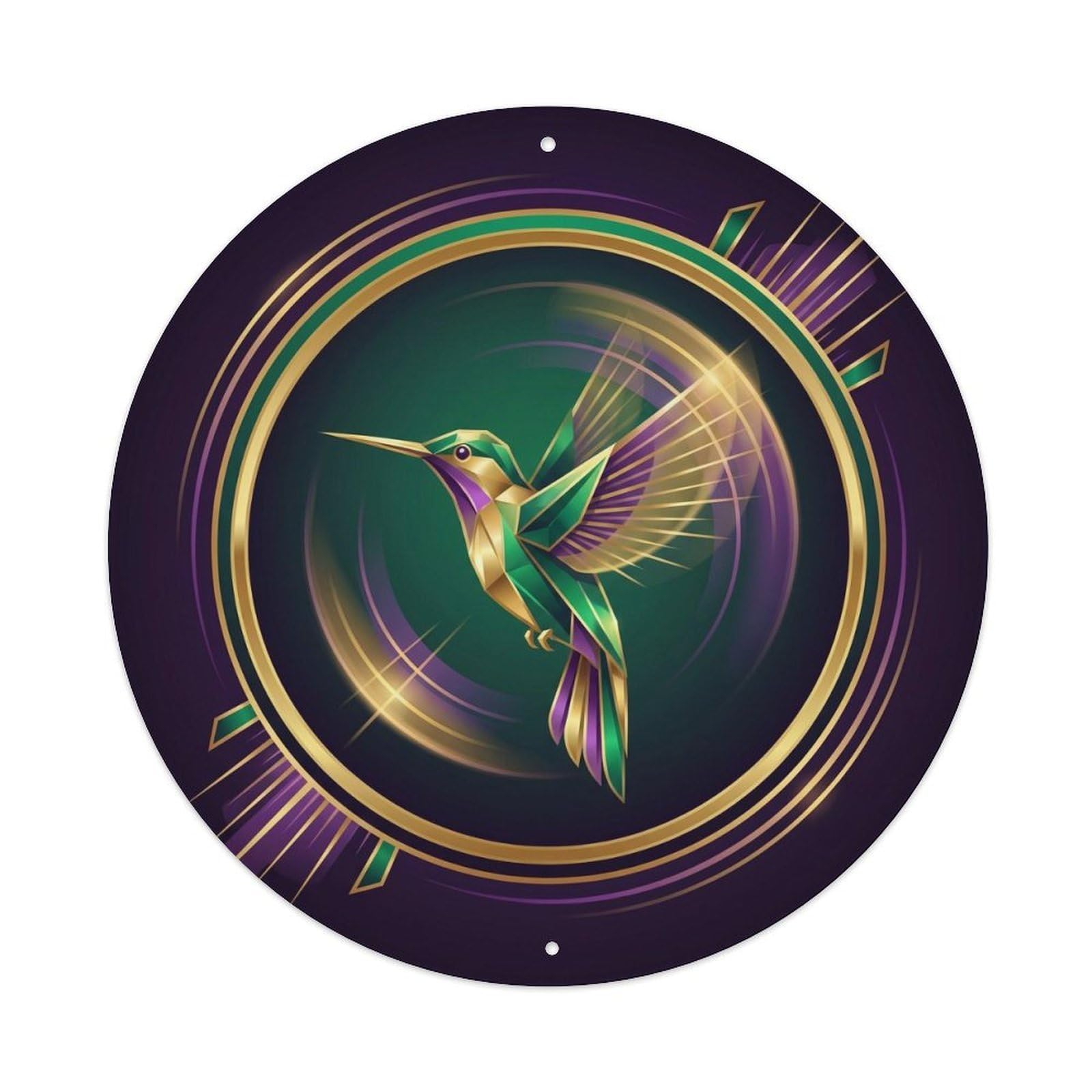 Hummingbird Bird Deco Style Tropical Wildlife Motion Metal Tin Sign Plaque Wall Decor for Cafe, Man Cave, Club Bar, Office, Home Garden Round Metal Poster 8x8Inch